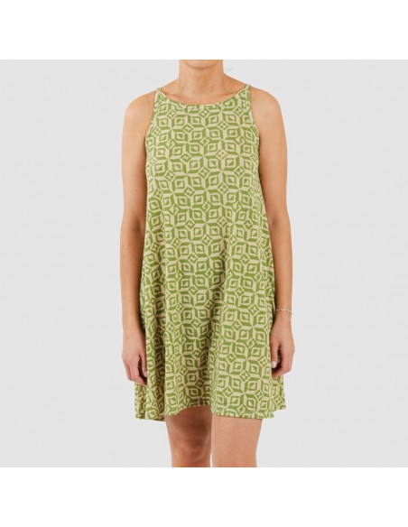 Vestido curto de alças em crepe Corinto verde erva