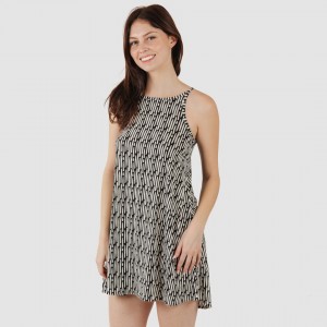 Vestido curto de alças em crepe Malibu bege - preto 2