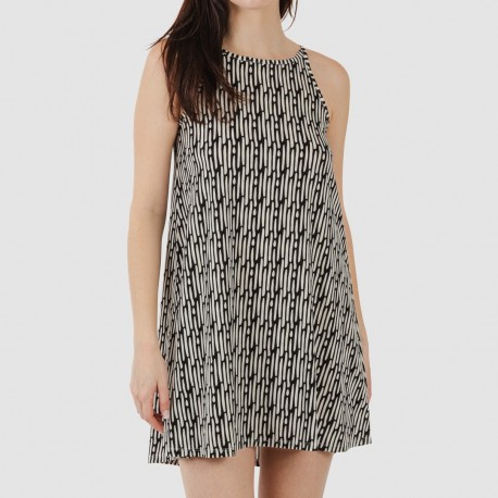 Vestido curto de alças em crepe Malibu bege - preto