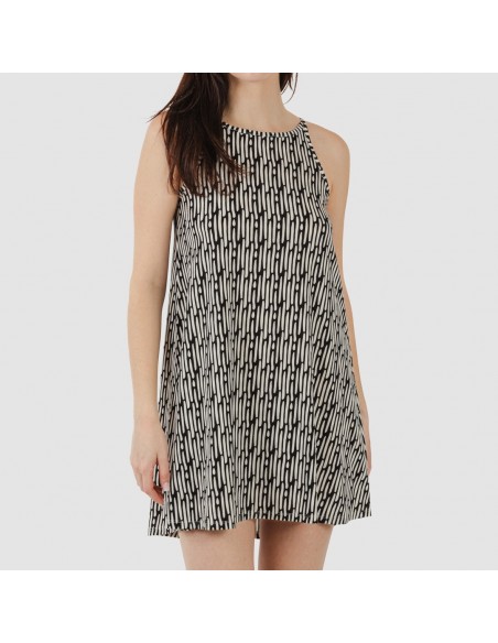 Vestido curto de alças em crepe Malibu bege - preto Vestido curto de alças em crepe Malibu bege - preto