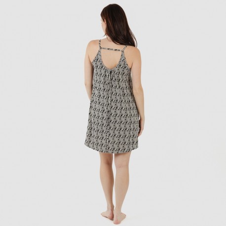 Vestido curto de alças em crepe Malibu bege - preto