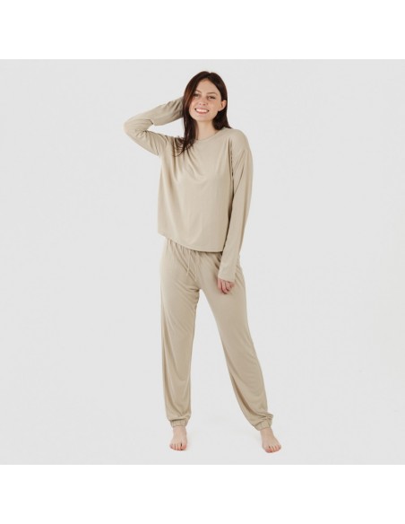 Pijama comprido viscosa mulher liso pijamas-compridos-de-mulher
