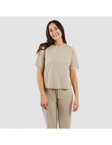 Pijama comprido manga curta viscosa mulher liso Pijama comprido manga curta viscosa mulher liso