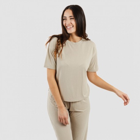 Pijama comprido manga curta viscosa mulher liso