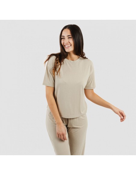 Pijama comprido manga curta viscosa mulher liso Pijama comprido manga curta viscosa mulher liso