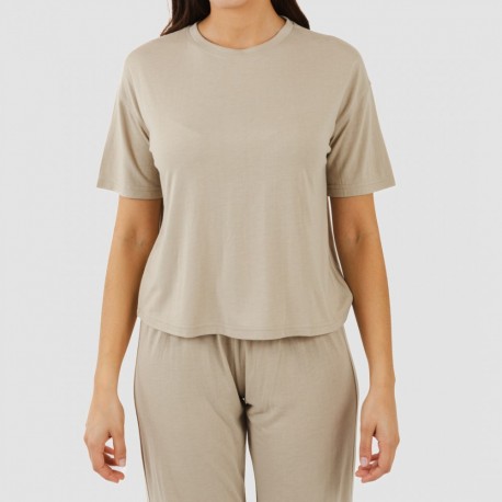 Pijama comprido manga curta viscosa mulher liso