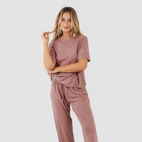 Pijama manga curta viscosa mulher liso pijamas-compridos-de-mulher