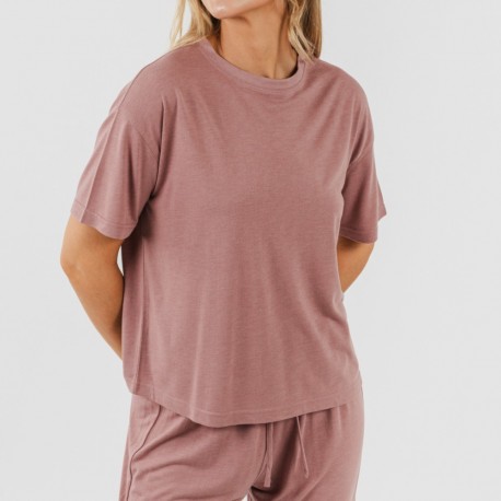 Pijama comprido manga curta viscosa mulher liso