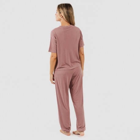 Pijama comprido manga curta viscosa mulher liso