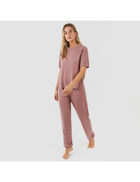 Pijama comprido manga curta viscosa mulher liso Pijama comprido manga curta viscosa mulher liso