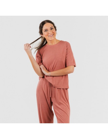 Pijama comprido manga curta viscosa mulher liso