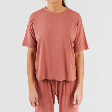 Pijama comprido manga curta viscosa mulher liso