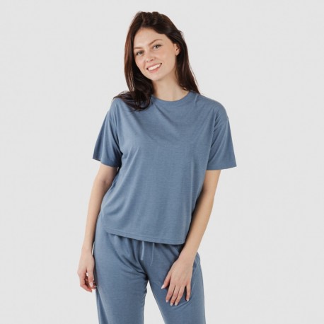 Pijama comprido manga curta viscosa mulher liso