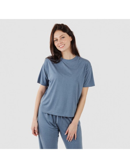 Pijama comprido manga curta viscosa mulher liso Pijama comprido manga curta viscosa mulher liso