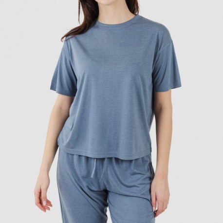 Pijama comprido manga curta viscosa mulher liso