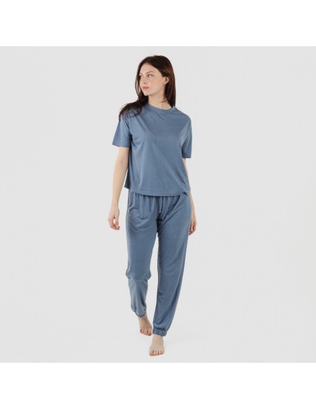 Pijama comprido manga curta viscosa mulher liso Pijama comprido manga curta viscosa mulher liso