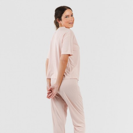 Pijama comprido manga curta viscosa mulher liso