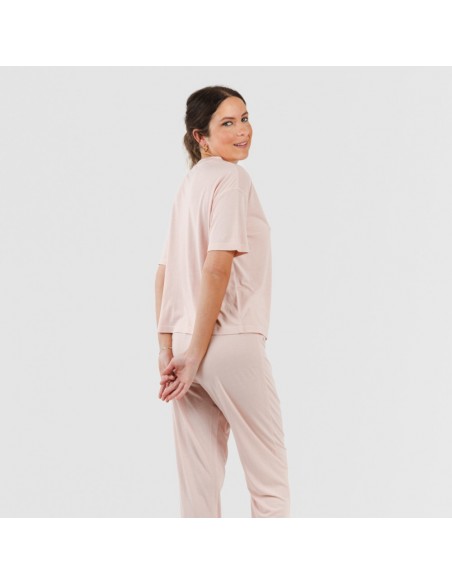 Pijama comprido manga curta viscosa mulher liso Pijama comprido manga curta viscosa mulher liso