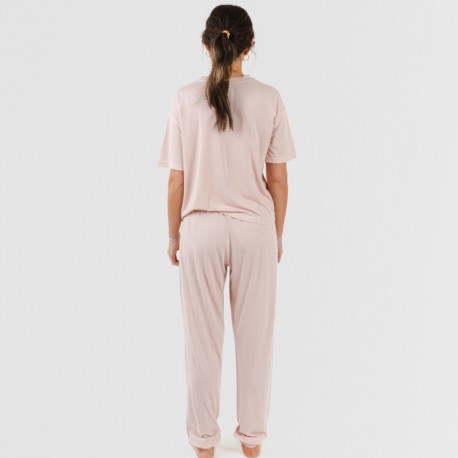 Pijama comprido manga curta viscosa mulher liso