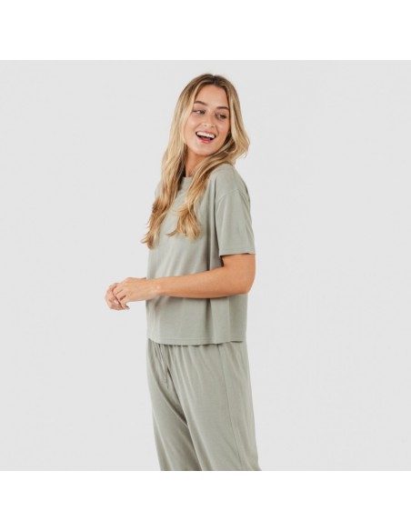 Pijama comprido manga curta viscosa mulher liso Pijama comprido manga curta viscosa mulher liso