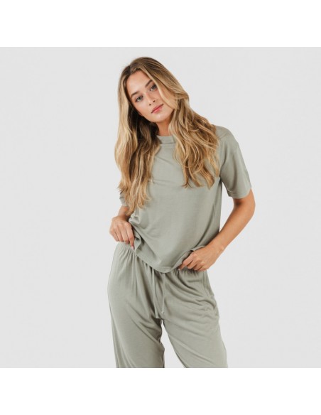 Pijama comprido manga curta viscosa mulher liso Pijama comprido manga curta viscosa mulher liso