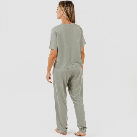 Pijama comprido manga curta viscosa mulher liso