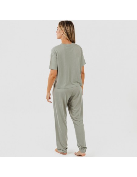 Pijama comprido manga curta viscosa mulher liso Pijama comprido manga curta viscosa mulher liso