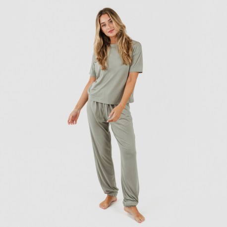 Pijama comprido manga curta viscosa mulher liso