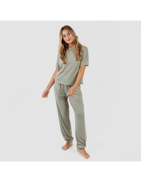 Pijama comprido manga curta viscosa mulher liso Pijama comprido manga curta viscosa mulher liso
