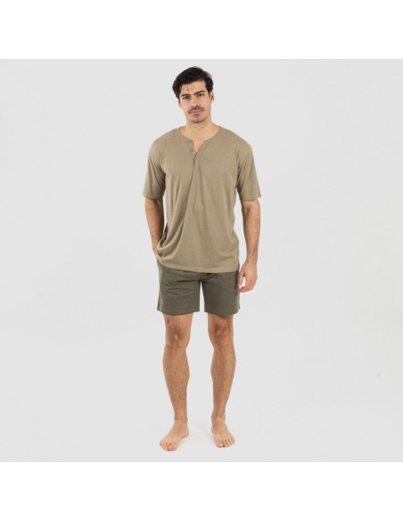 Pijama curto homem com botões verde caça - verde escuro