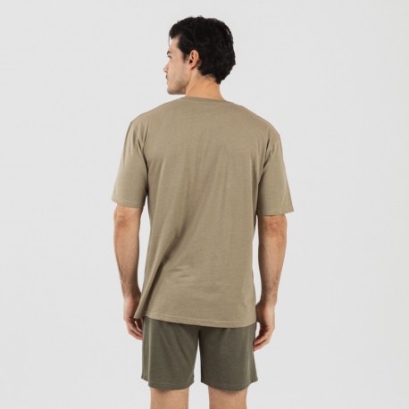 Pijama curto homem com botões verde caça - verde escuro