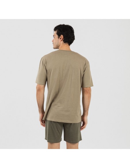 Pijama curto homem com botões verde caça - verde escuro