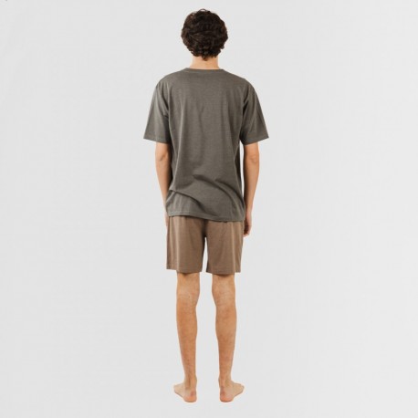 Pijama curto homem com botões petroleo - castanho