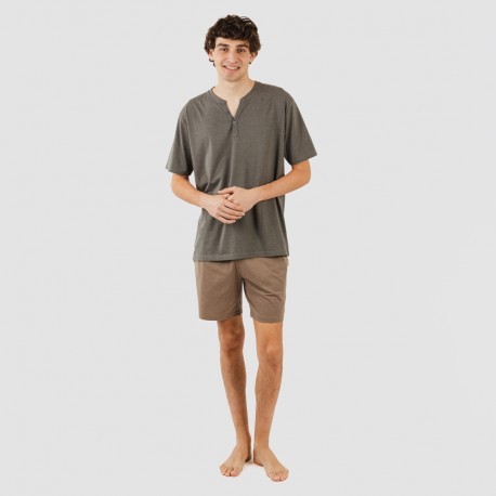 Pijama curto homem com botões petroleo - castanho