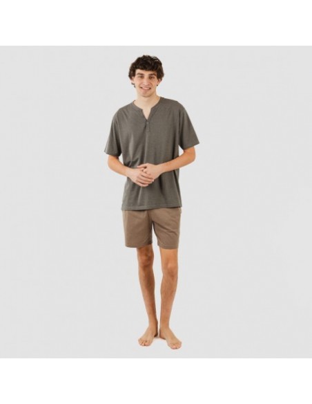 Pijama curto homem com botões petroleo - castanho pijamas-curtos-homem