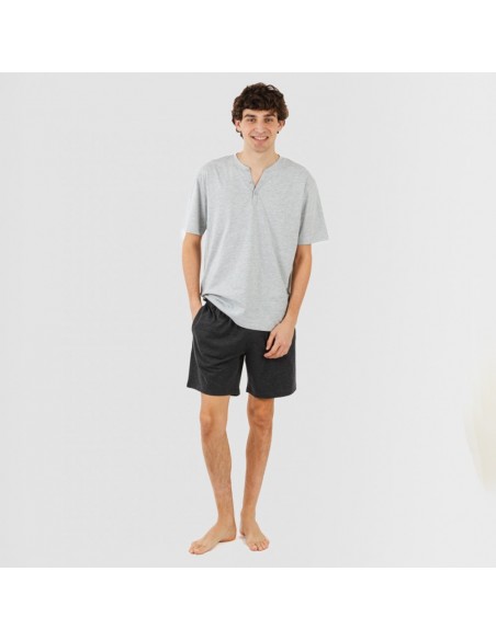 Pijama curto homem com botões cinza perla - cinza marengo