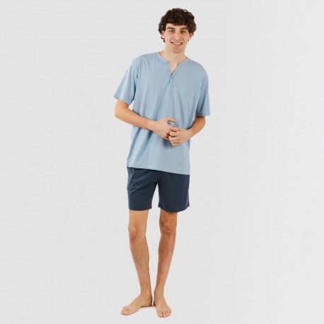 Pijama curto homem com botões azul indigo - azul marinho