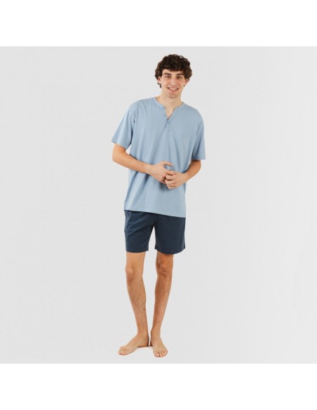 Pijama curto homem com botões azul indigo - azul marinho