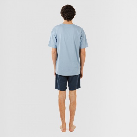 Pijama curto homem com botões azul indigo - azul marinho