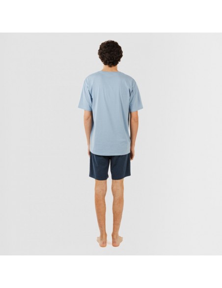 Pijama curto homem com botões azul indigo - azul marinho