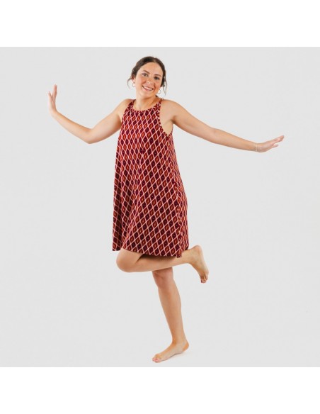 Vestido curto de alças em crepe Cartagena bordeaux Vestido curto de alças em crepe Cartagena bordeaux