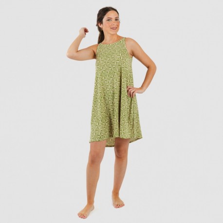 Vestido curto de alças em crepe Corinto verde erva