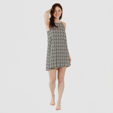 Vestido curto de alças em crepe Malibu bege - preto