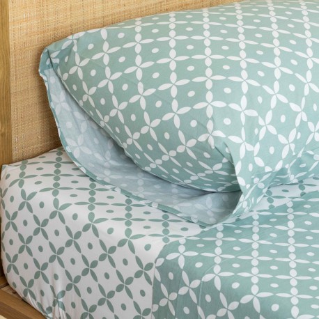 Jogo de lençóis algodão Sinaloa reversível verde tiffany