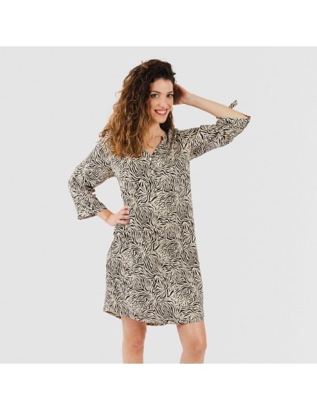 Túnica viscosa Sole bege - preto Túnica viscosa Sole bege - preto