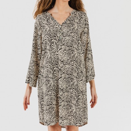 Túnica viscosa Sole bege - preto