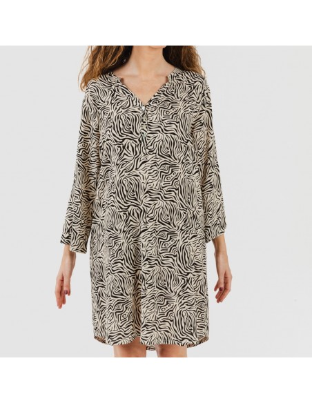 Túnica viscosa Sole bege - preto Túnica viscosa Sole bege - preto