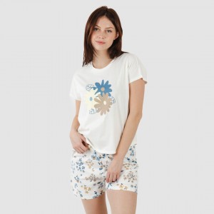 Pijama curto manga fluída algodão mulher Arauz azul indigo