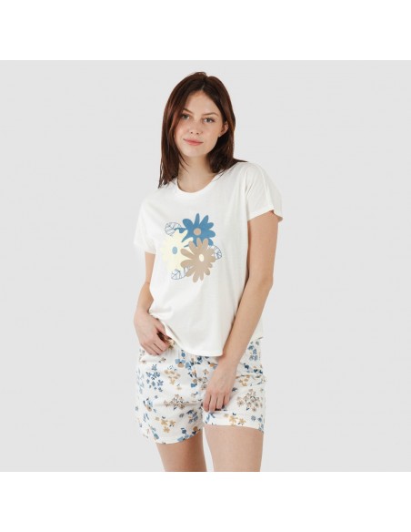 Pijama curto manga fluída algodão mulher Arauz azul indigo Pijama curto manga fluída algodão mulher Arauz azul indigo