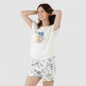 Pijama curto manga fluída algodão mulher Arauz azul indigo 2
